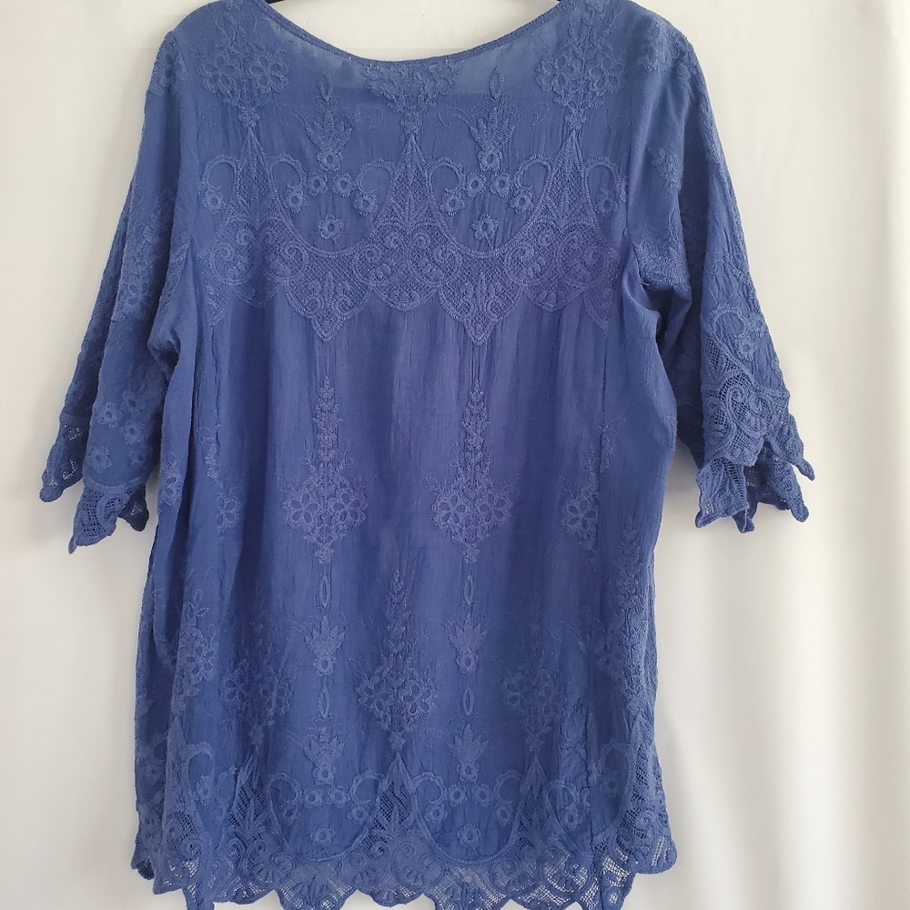 Soft Surroundings NWT Size M Mon Cherie tunic cadet blue Missy lace blouse - Picture 7 of 12